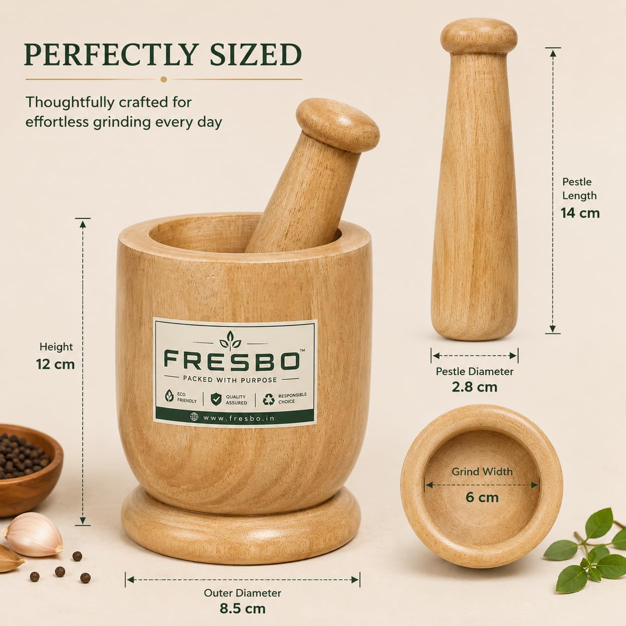 wooden mortar and pestle set medium angle 3