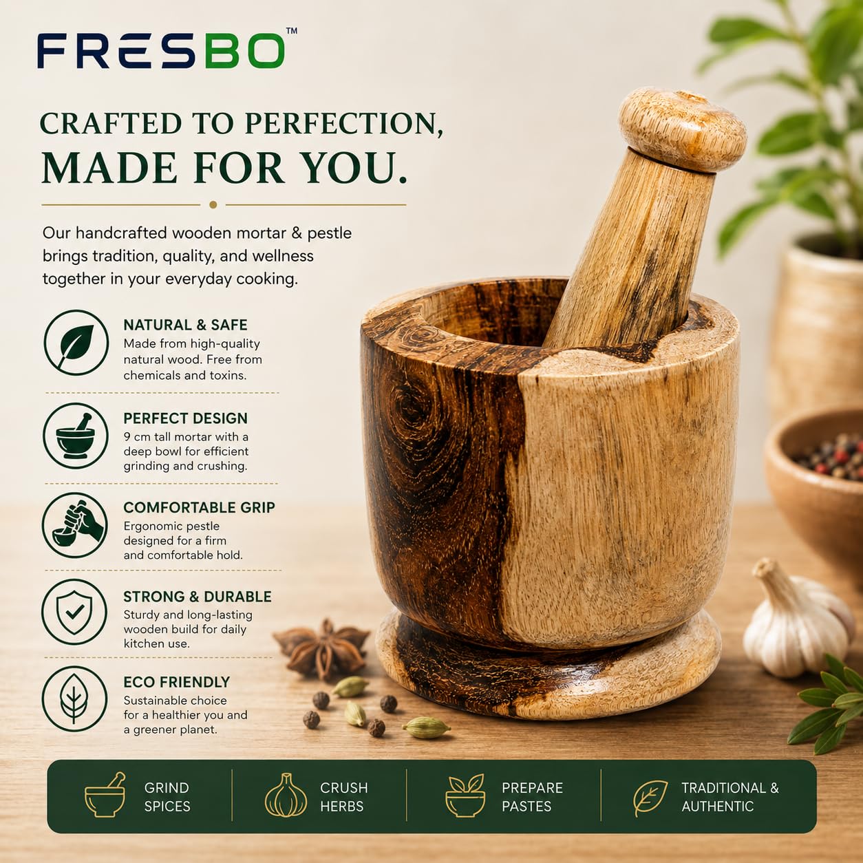 wooden mortar and pestle set small angle 3